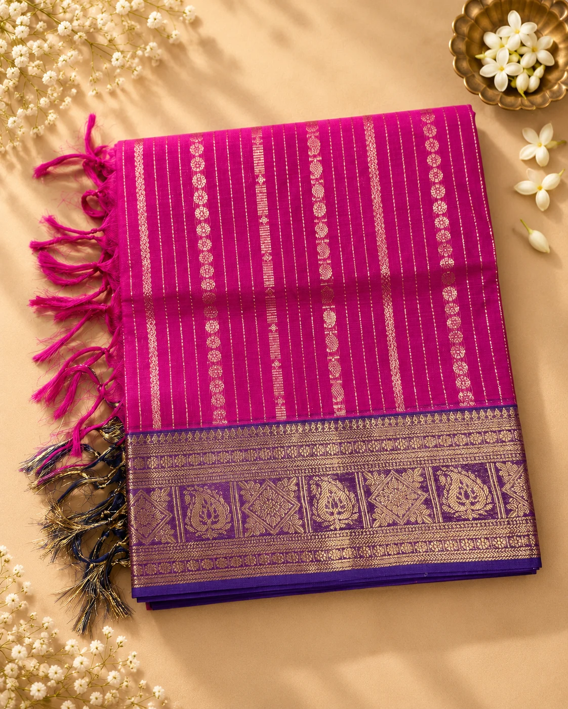 Ranjitha saree — Rani Pink with Purple