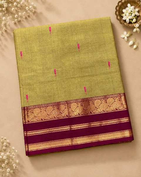 Avani saree — Olive Mustard with Maroon