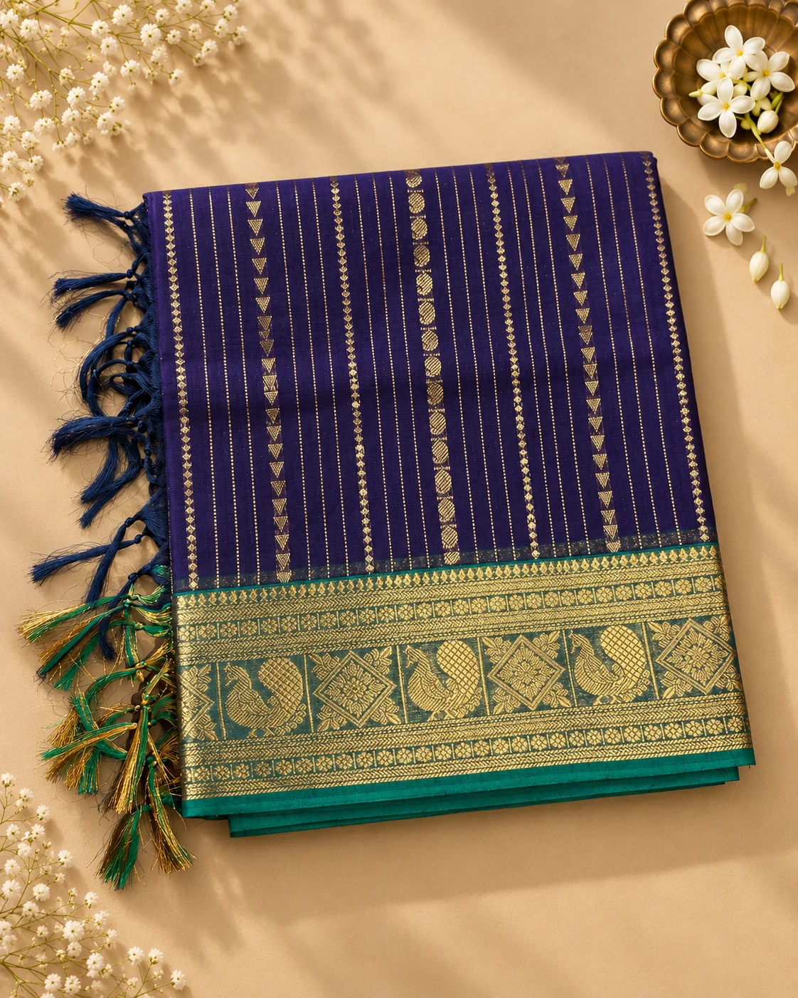 Vasundhara saree — Deep Purple/Navy with Emerald Green