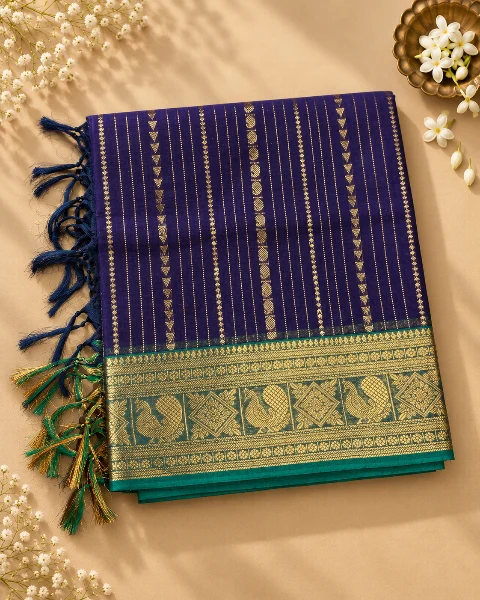 Vasundhara saree — Deep Purple/Navy with Emerald Green